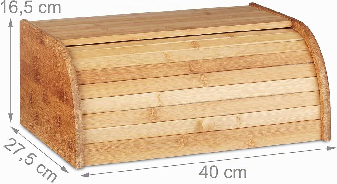 Relaxdays Brotkasten Bambus HBT: 16,5 x 40 x 27,5 cm Rollbrotkasten für aromadichte Brot Aufbewahrun