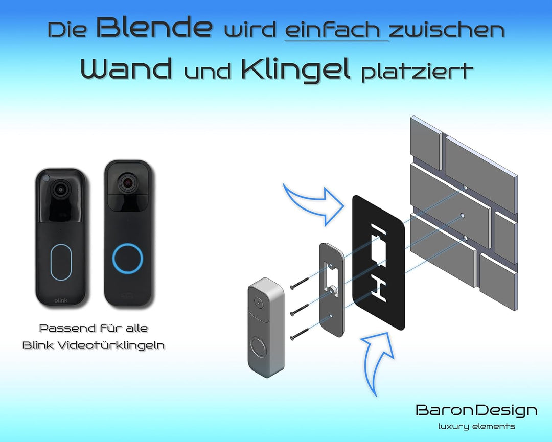 Baron Design | Edelstahl Blende ohne Bohren | Zubehör für Blink Doorbell | Halterung, Schild, Befest