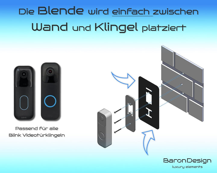 Baron Design | Edelstahl Blende ohne Bohren | Zubehör für Blink Doorbell | Halterung, Schild, Befest