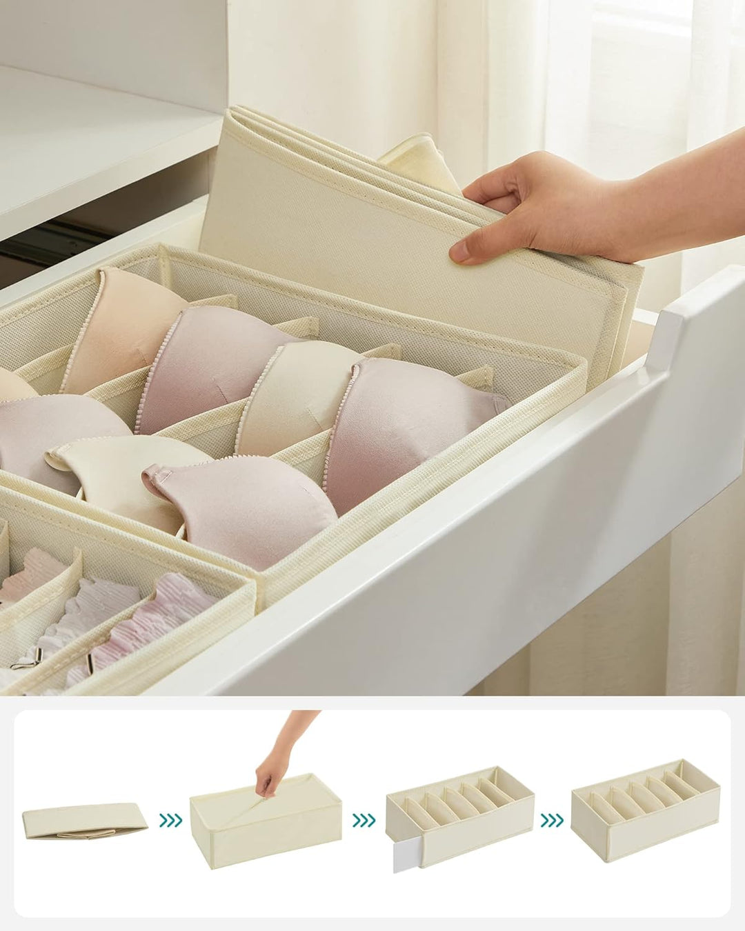 SONGMICS Unterwäsche-Organizer 4er Set, Schubladen-Organizer, faltbar, Ordnungssystem Kleiderschrank