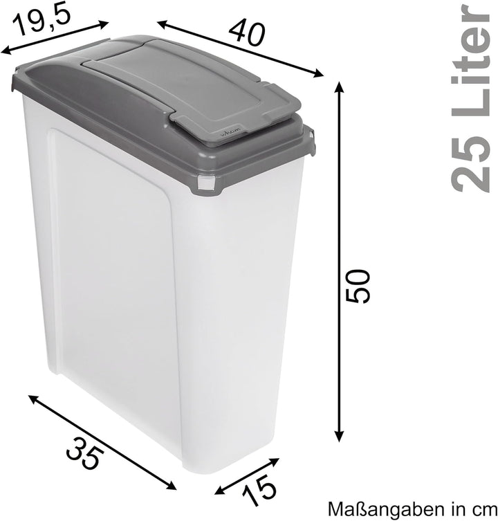Hummelladen 25 Liter Mülltonne Klar-Grau Recyclingtonne 19x40x50cm mit abnehmbarem Klappdeckel - Sch