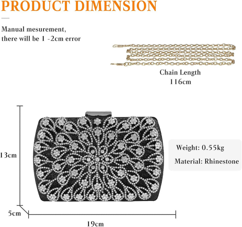 CORIOS Clutch Damen Strass Abendtasche Glitter Handtasche Luxus Portemonnaie Tasche Elegant Schulter