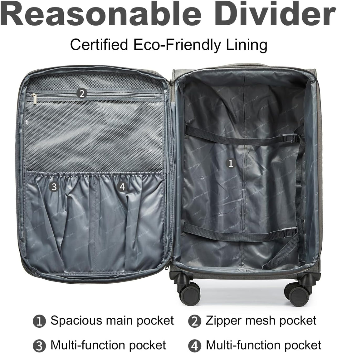 British Traveller Koffer Trolley Mittelgross Reisekoffer 4 Rollen Leicht Weichgepäck Handgepäck Koff