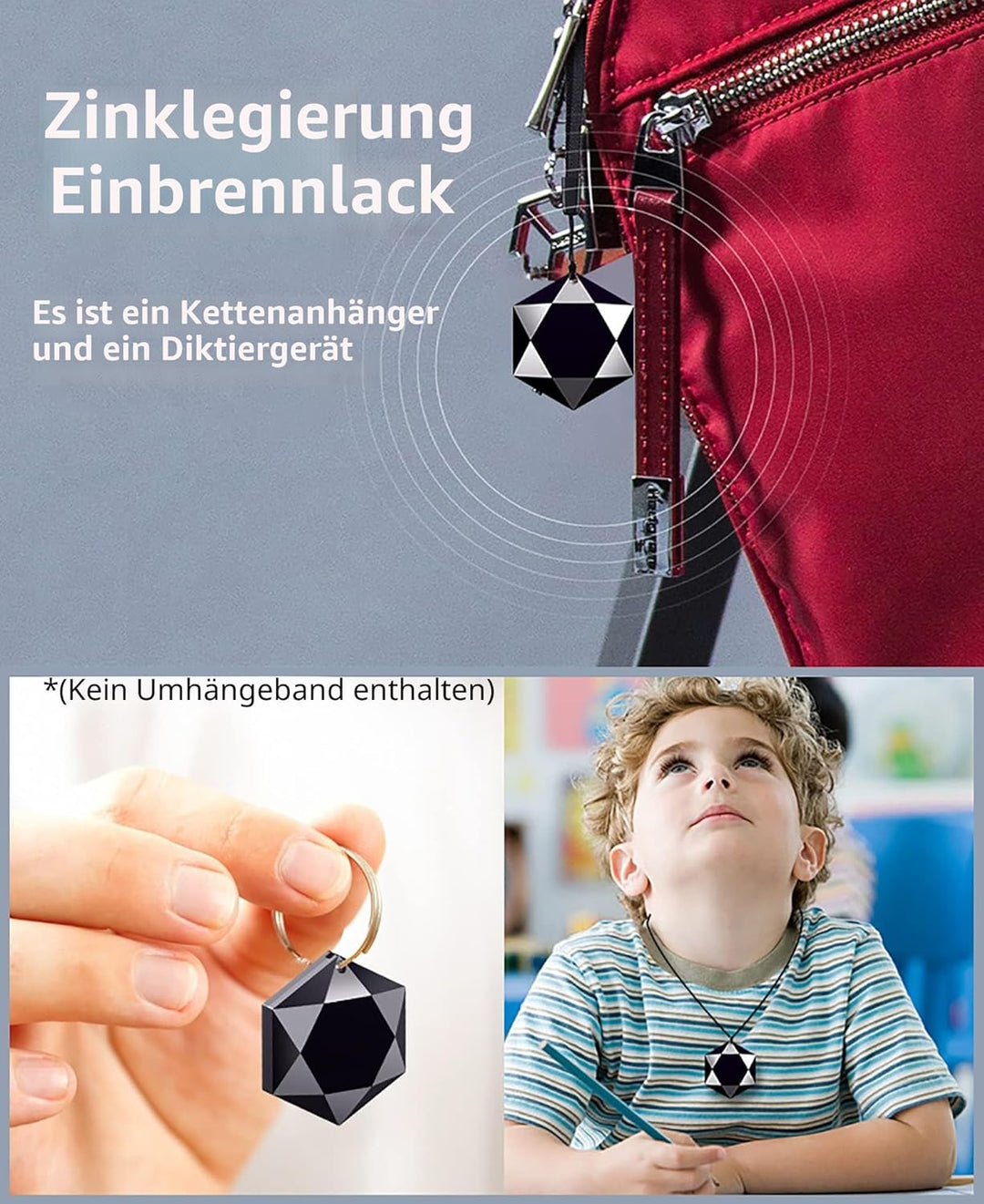 Mini-Diktiergerät in Anhängerform, professionell, digital, aktiviert, 60 Stunden Standby-Zeit, USB-S