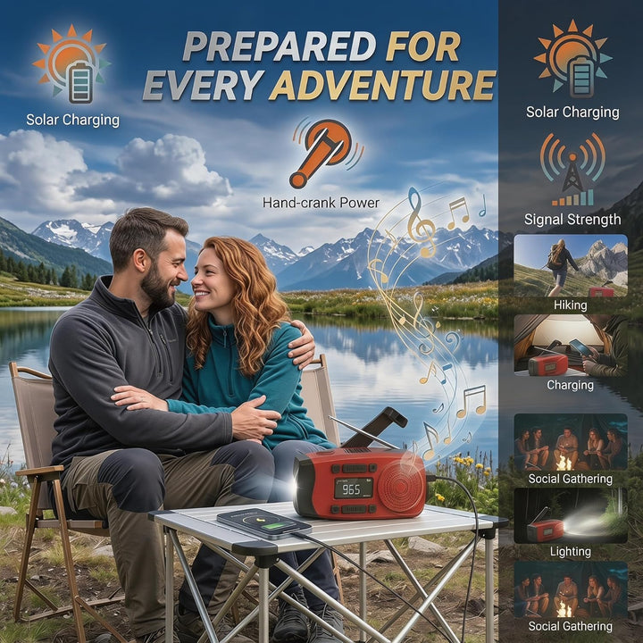 Solarkurbel-Notfallradio mit LCD-Display, 2000mAh Powerbank, 3-in-1 Taschenlampe mit SOS-Alarm, trag
