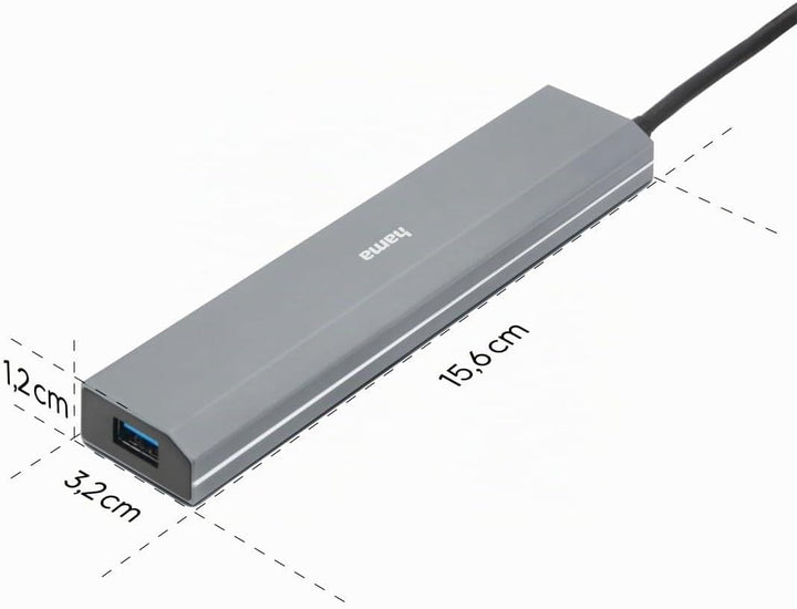 Hama USB-Hub 7 Ports (USB-A und USB-C-Anschluss, mit Netzteil, 7x USB-A für Maus, Tastatur, externe