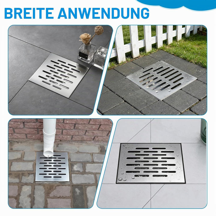 DBREAKS Edelstahl Bodenablauf mit Rahmen, Abflussgitter Quadratisch, Bodenablaufabdeckung rutschfest