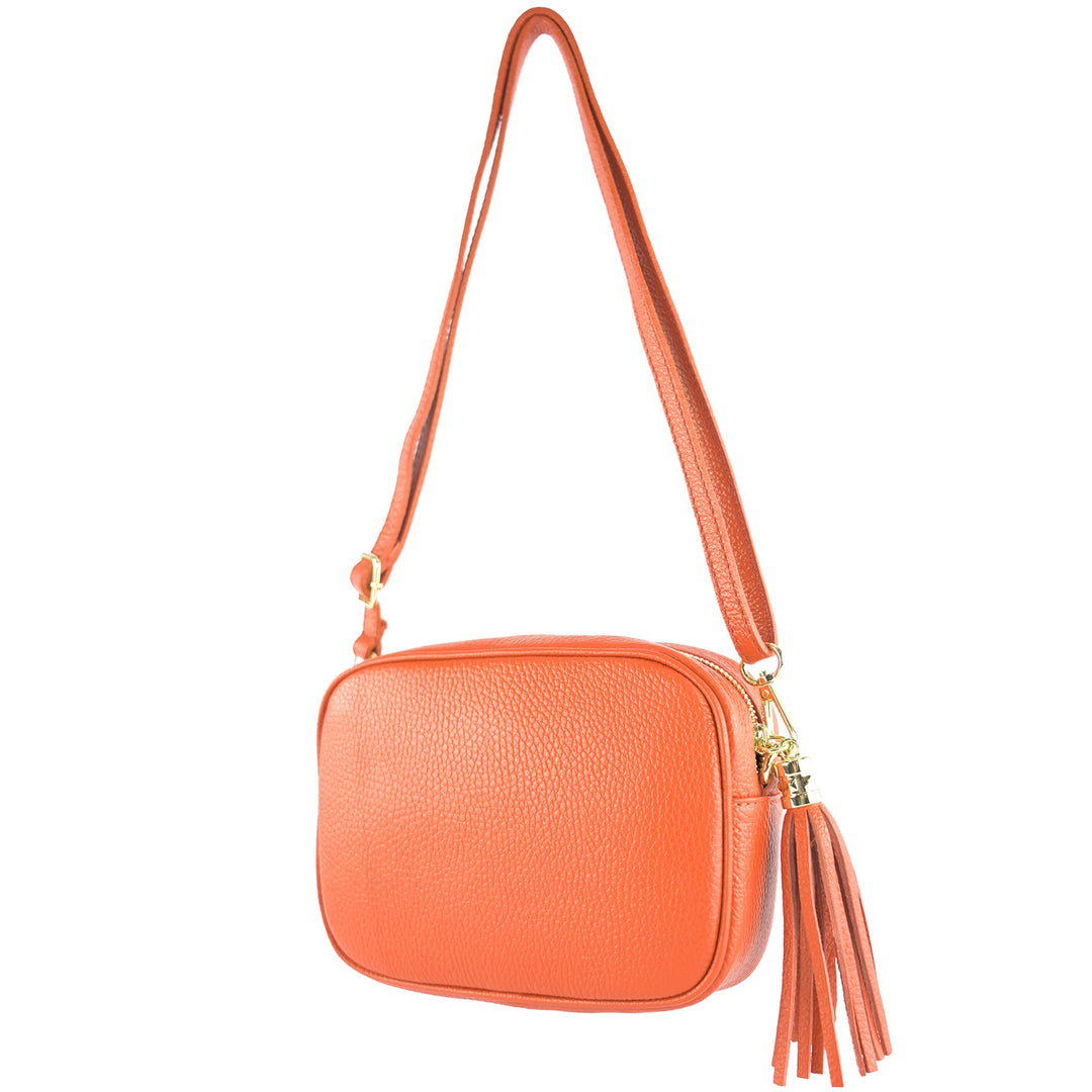modamoda de - T240 - kleine Umhängetasche aus ital. Echtleder Orange, Orange