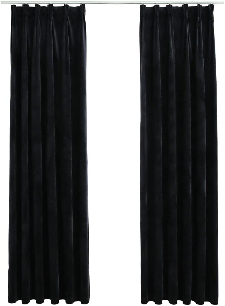 WIFESE 2 Stück Verdunkelungsvorhänge mit Haken 140x225 cm Samt Schwarz Vorhang Blickdicht Gardine Cu