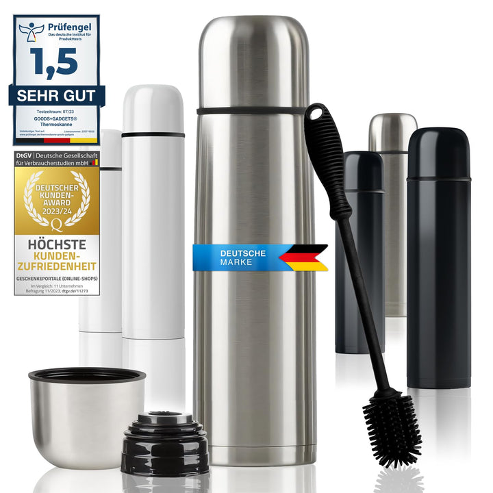 Edelstahl Thermosflasche mit Becher & Bürste; Thermoskanne Doppelwandige Isolierkanne; Auslaufsicher