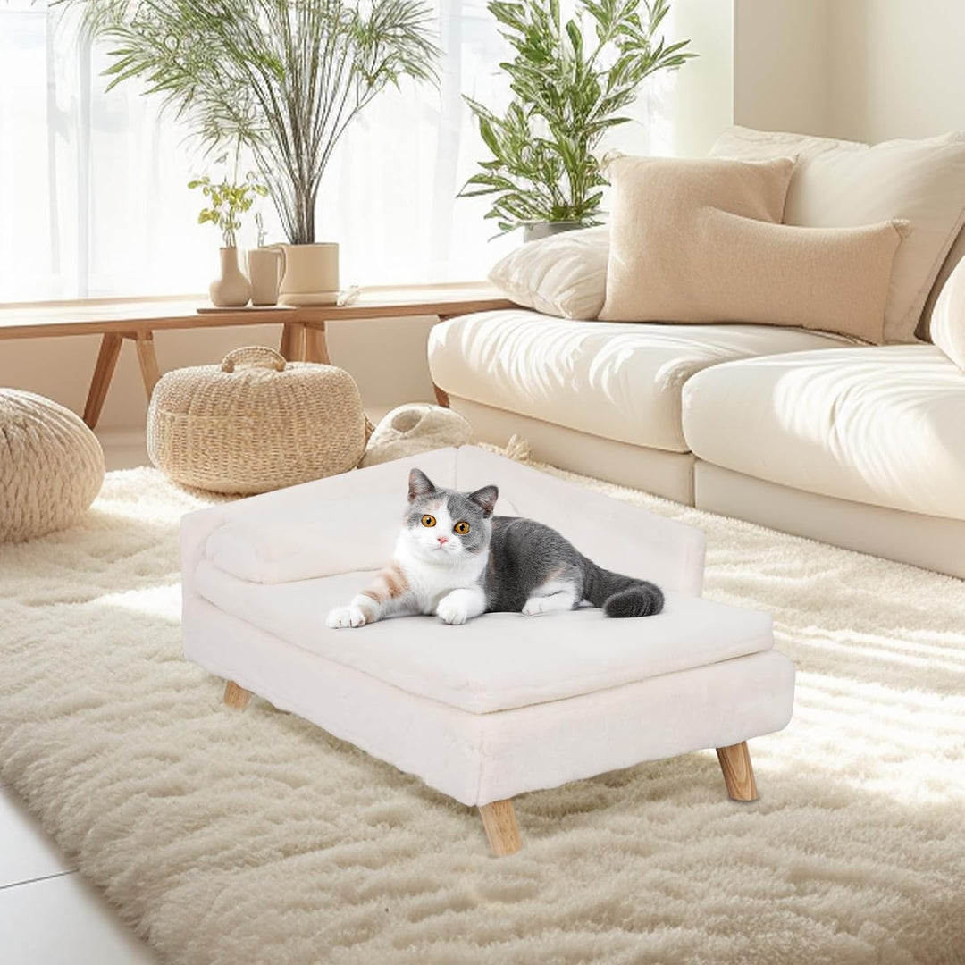 BingoPaw Luxus katzensofa Haustiersofa mit Rückenlehne Plüsch Kissen Holzbeinen, Hundesofa für klein
