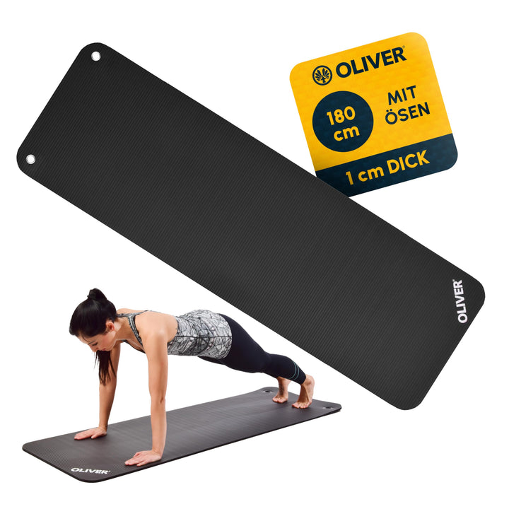 Oliver Gymnastikmatte mit Ösen 180 x 60 x 1 cm Yogamatte Pilates Fitnessmatte Gymnastikmatte rot gra