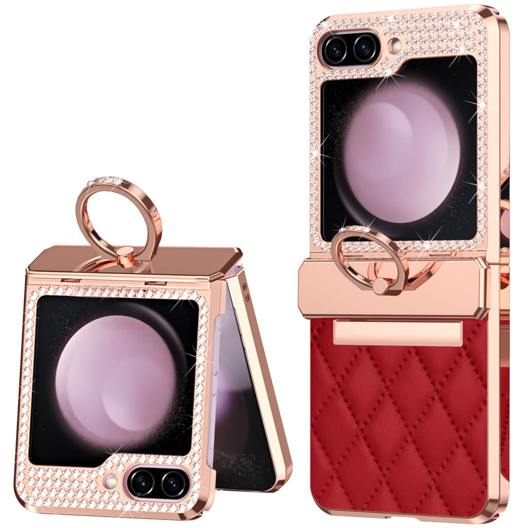 NINKI Kompatibel Glitter Samsung Galaxy Z Flip 6 Case mit Scharnierschutz,Red Luxury Sparkly Strass