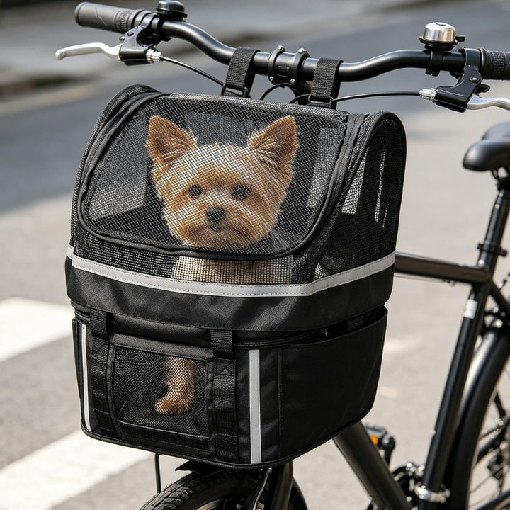 Hundekorb für Fahrrad | Haustier-Lenkerträger mit Fenster | belüfteter Haustier-Fahrradkorb | für di