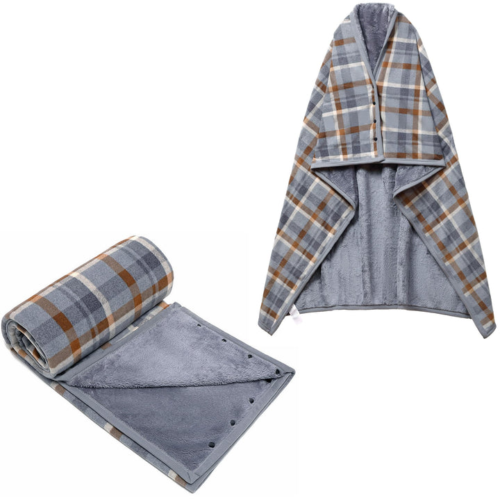 Damen Poncho Fleece Tragbare Decke, Karierte Schossdecke Bequemer Poncho Plüschdecken Überwurf Schal