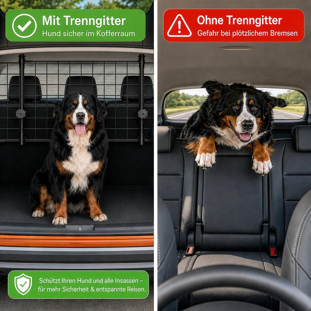Lescars Hundegitter: Universal Kofferraum-Trenngitter für Hunde, stufenlos verstellbar (Hundegitter