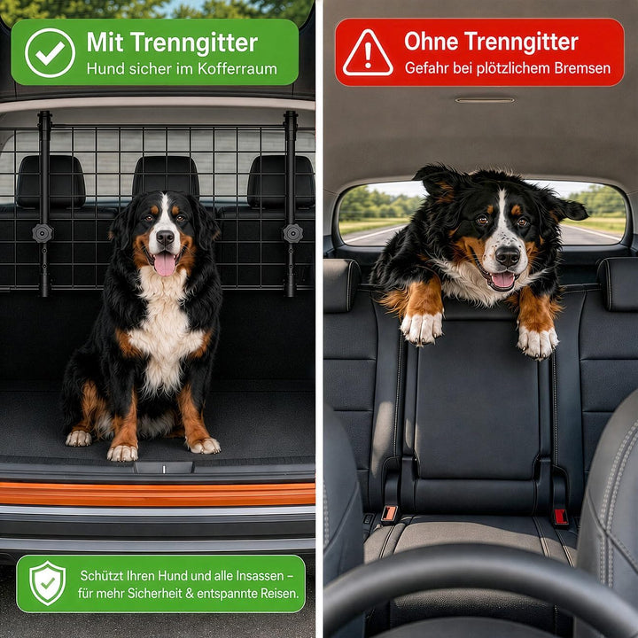 Lescars Hundegitter: Universal Kofferraum-Trenngitter für Hunde, stufenlos verstellbar (Hundegitter