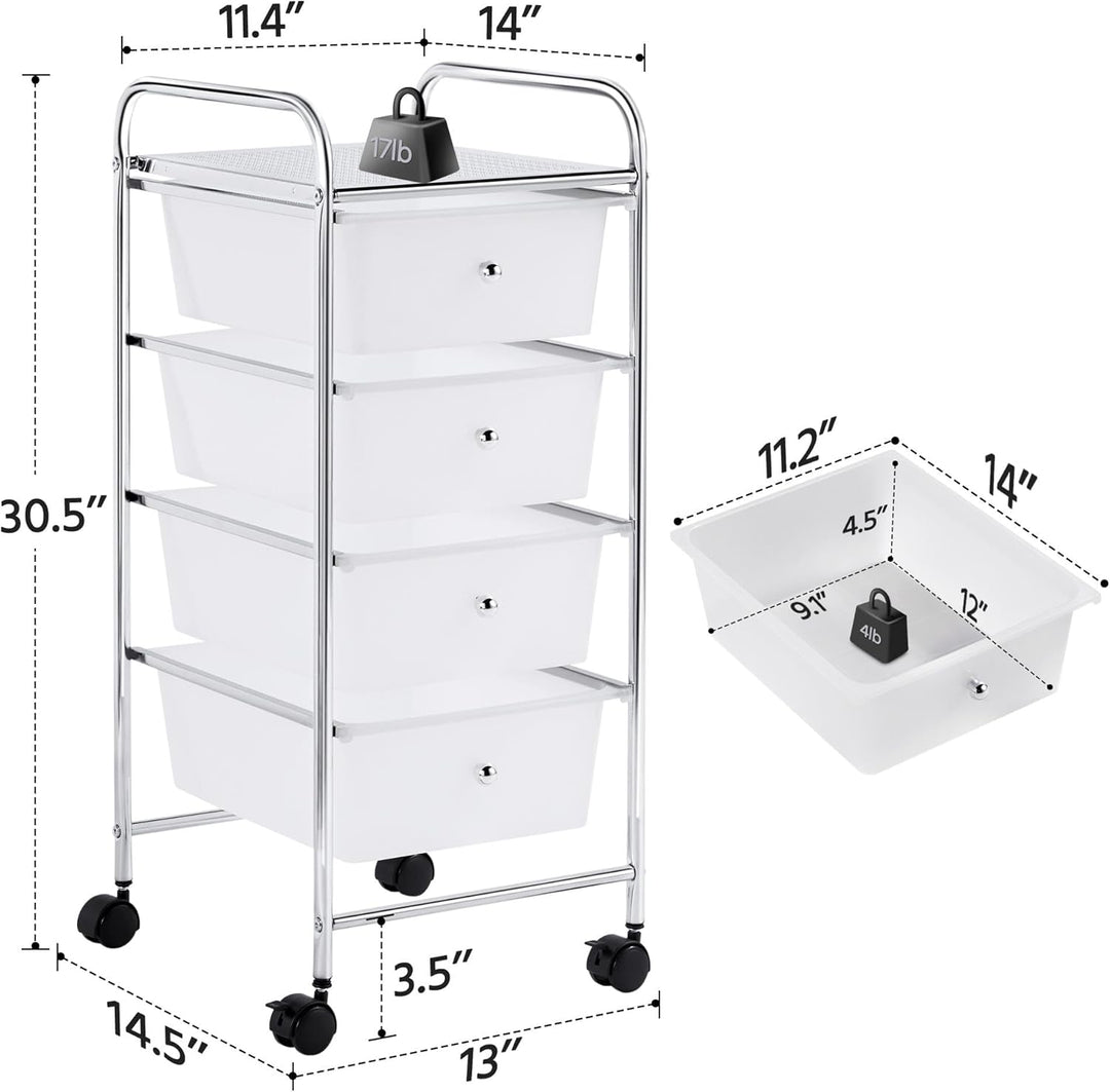 Yaheetech Küchewagen Rollwagen inkl. 4 Schubladen Allzweckwagen Küchen Organizer Servierwagen Trolle