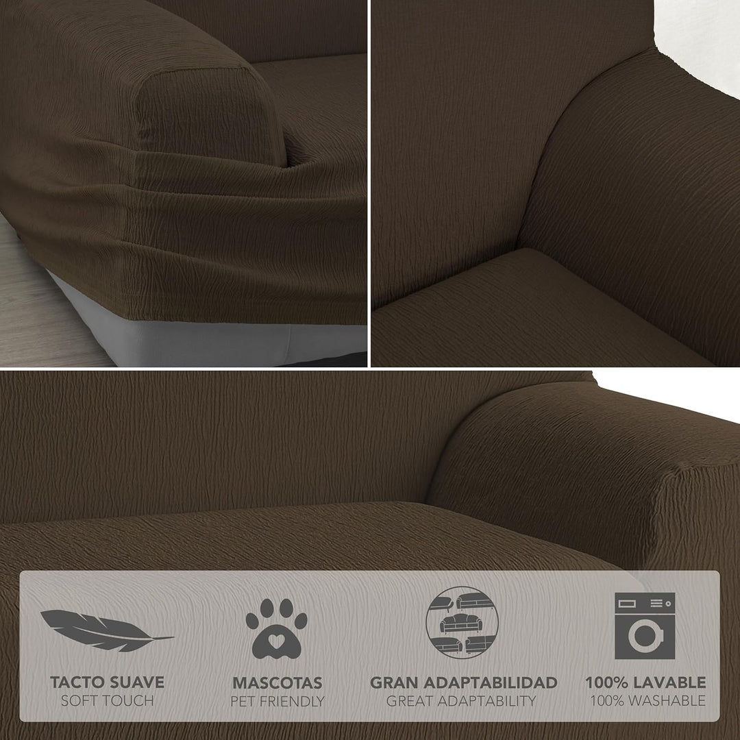 Martina Home Emilia Elastischer Sofabezug für 4-Sitzer, Braun, Breite 220 bis 260 cm 4 Sitzer Braun,