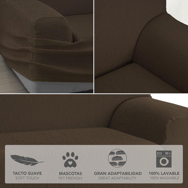 Martina Home Elastischer Sofabezug Modell Emilia 2 Plätze braun 2 Sitzer Braun, 2 Sitzer Braun