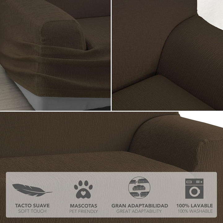 Martina Home Elastischer Sofabezug Modell Emilia 3 Plätze braun 3 Sitzer Braun, 3 Sitzer Braun