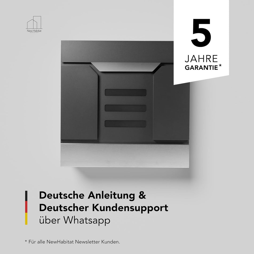 Moderner Briefkasten Personalisierbar Mailand Anthrazit RAL7016 - mit Zeitungsfach - Wandbriefkasten