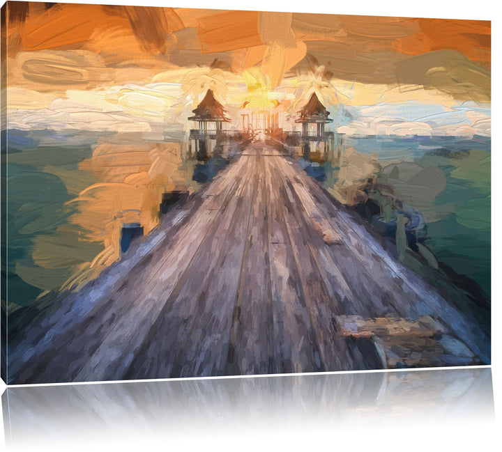 Pixxprint Steg im Sonnenuntergang als Leinwandbild/Grösse: 100x70 cm/Wandbild/Kunstdruck/fertig besp