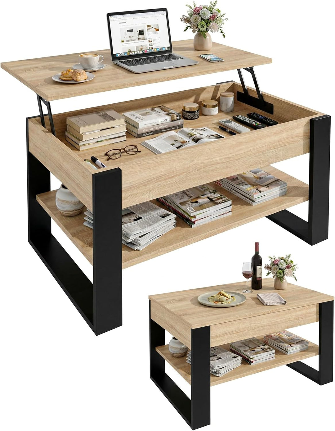 Couchtisch höhenverstellbar mit Stauraum - Couchtische - Wohnzimmertisch klappbar - höhenverstellbar