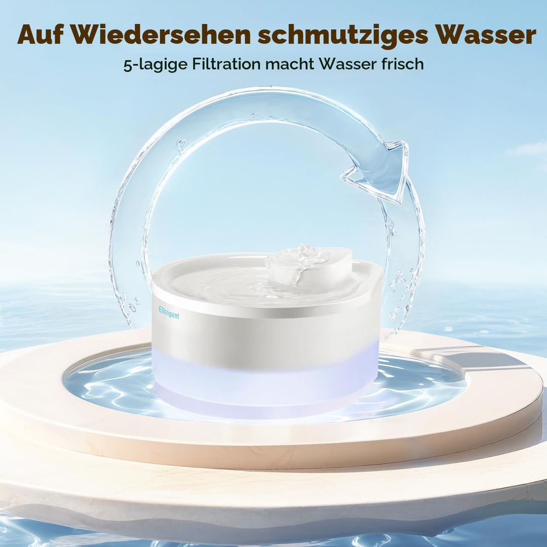 Katzenbrunnen 2,5L Trinkbrunnen für Katze Super Leiser, Wasserbrunnen für Katzen mit LED und 3 Aktiv