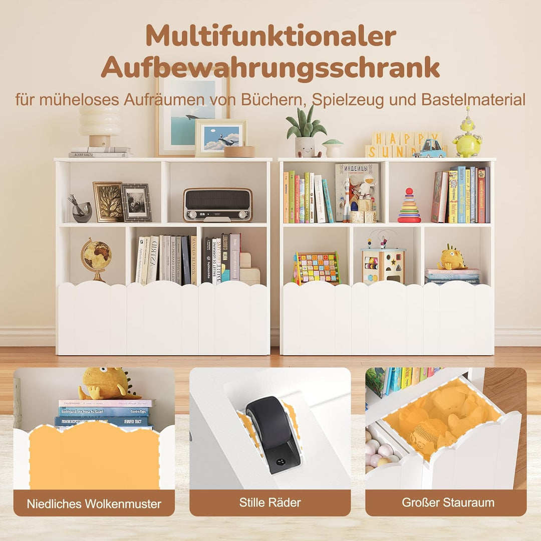 YOUDENOVA 3 Tier Kinderregal, Bücherregal, Kinderzimmer Möbel, Spielzeug Aufbewahrung auf Rollen, 10