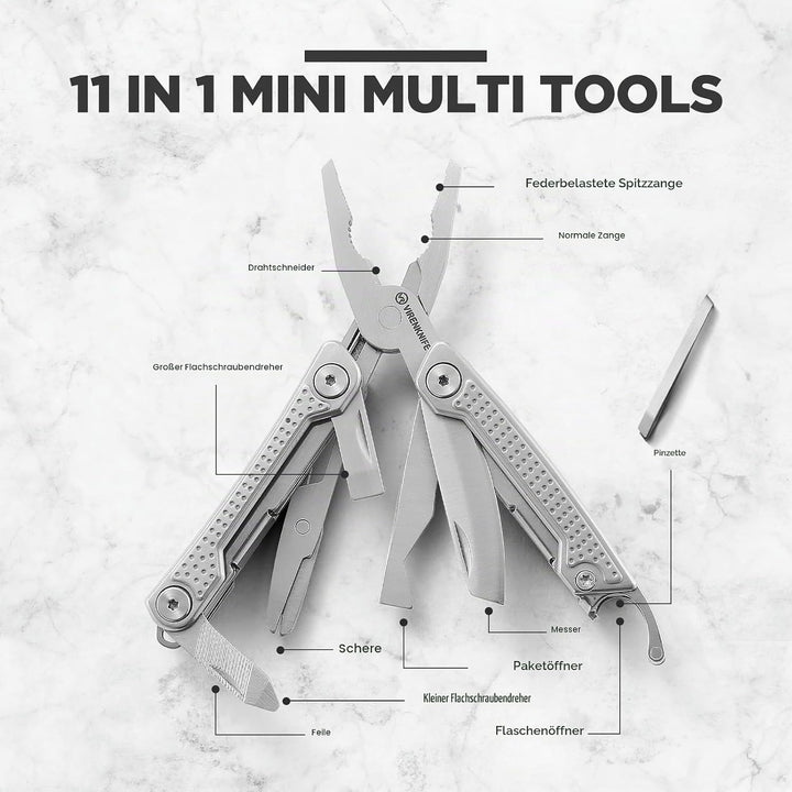 VIRENKNIFE Multitool, 11-in-1 Mini EDC Multitool, Geschenk für Männer, Multifunktionszange aus Edels