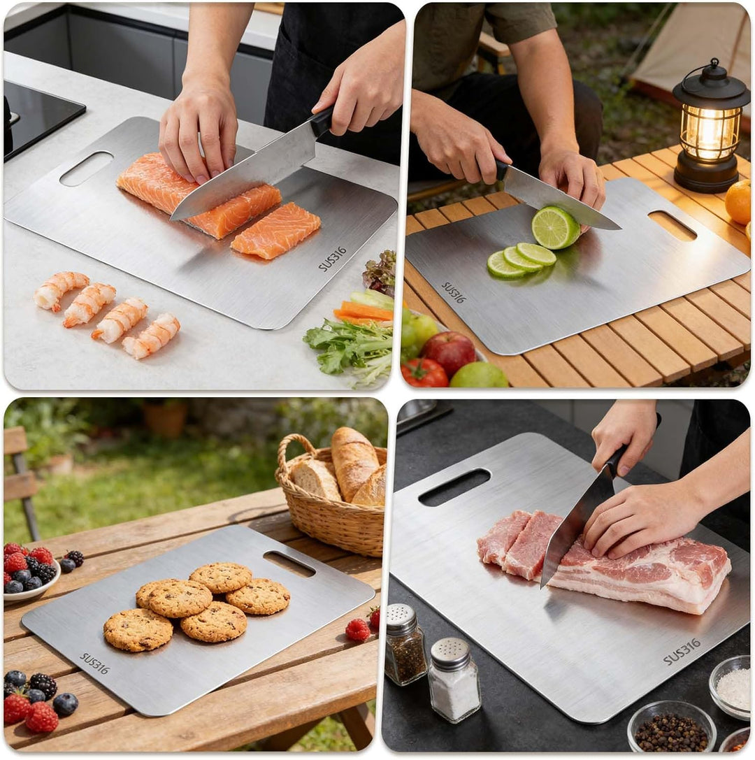 Schneidebrett Edelstahl 3er Set (SUS316), Antibakterielles Titan Schneidebrett Set, Spülmaschinenfes