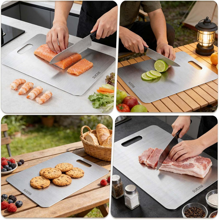 Schneidebrett Edelstahl 3er Set (SUS316), Antibakterielles Titan Schneidebrett Set, Spülmaschinenfes