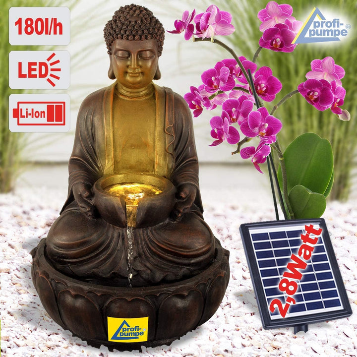 Solar Gartenbrunnen Brunnen Solarbrunnen Zierbrunnen Wasserfall Zhen Kraft-Quelle lichtgrau Gartenle