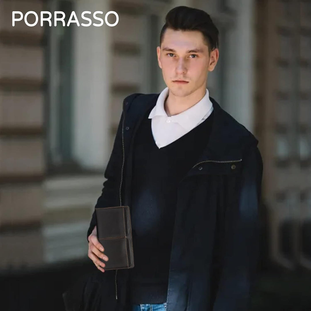 PORRASSO Leder Geldbörse Herren Clutch Tasche Kreditkartenetui Brieftasche Handytasche Portemonnaie