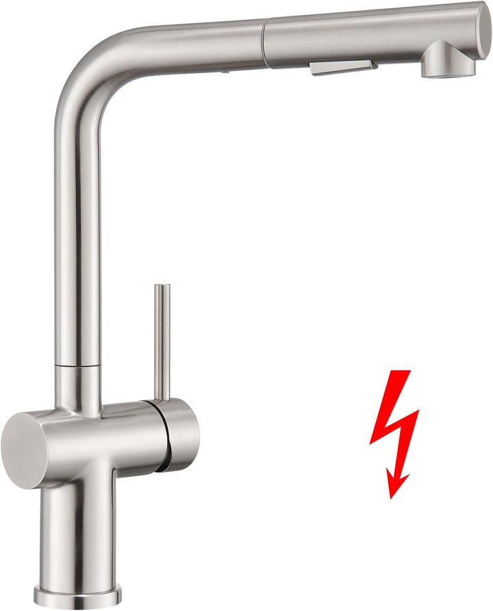 BONADE Niederdruck Armatur Küche Ausziehbar, Wasserhahn Küche Niederdruck mit Brause Zwei Wasserstra