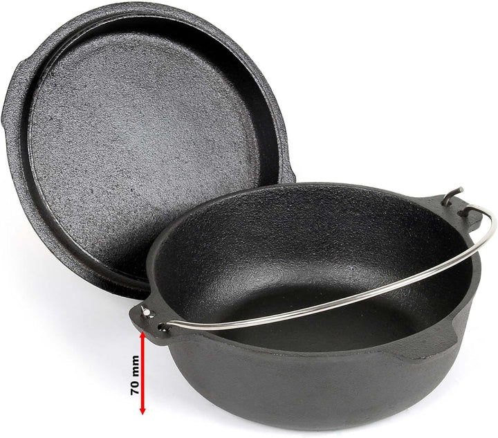 Dutch Oven 4l mit Untersetzer und Deckelheber, Kochtopf aus Gusseisen für Lagerfeuer und Camping