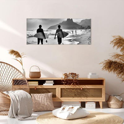 Wandbilder Dekoration Wohnzimmer Meer Welle Surfen Panorama Bilder auf Leinwand 120x50cm Leinwandbil