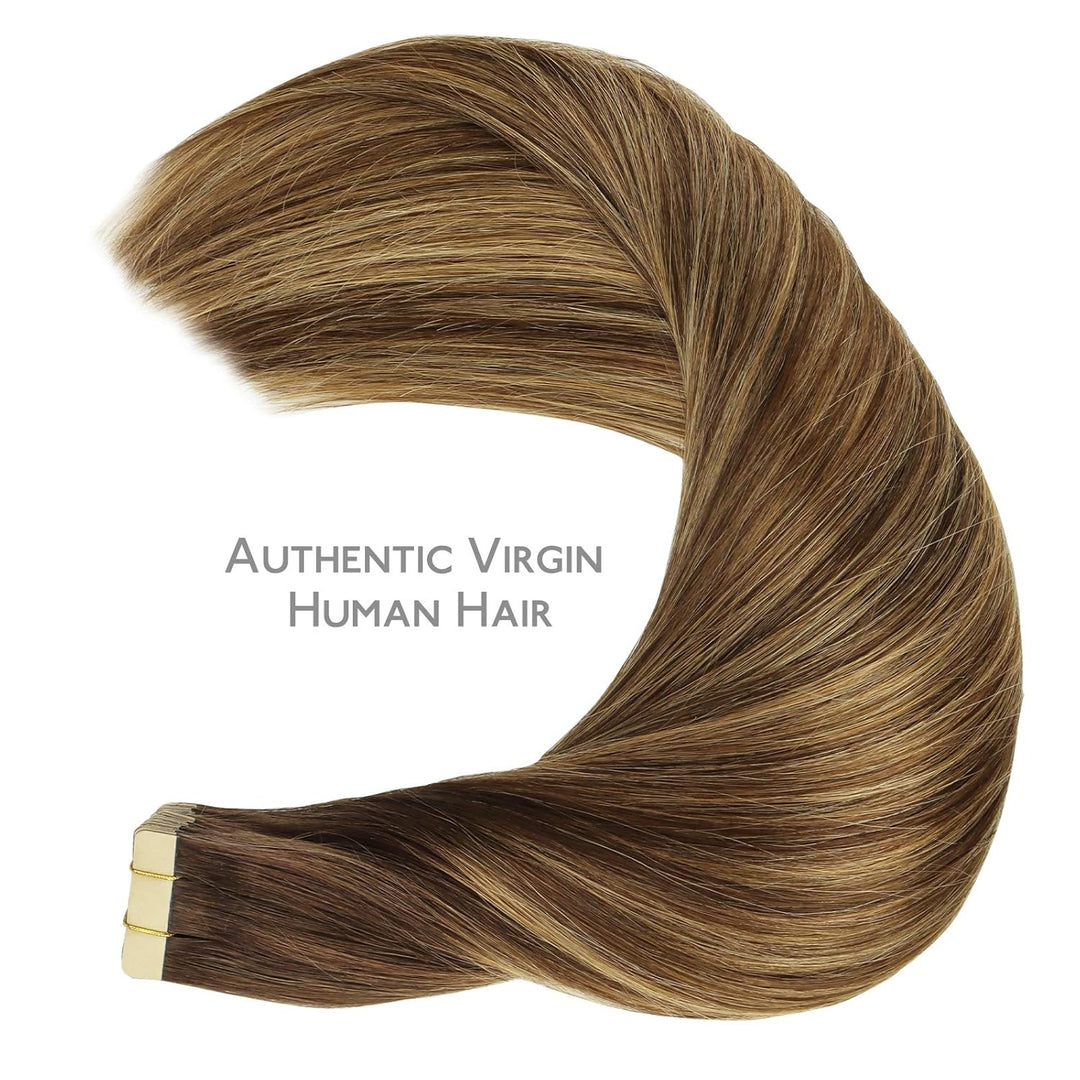 WENNALIFE Tape Extensions Echthaar, 20pcs 40g 30cm 12 Zoll Balayage Schokoladenbraun bis Karamellblo