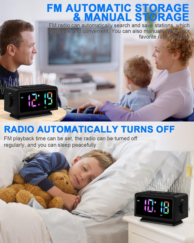 Digital Radiowecker mit 2 Weckzeiten,Kinder Radiowecker mit Licht,RGB-Farbiger Wecker für Schlafzimm