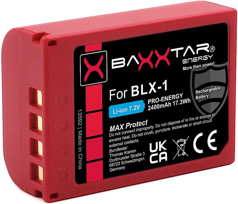 Baxxtar MaxProtect BLX-1 Akku (2400mAh) mit NTC-Sensor und V1 Gehäuse - für OM-1 1x BLX-1 MaxProtect