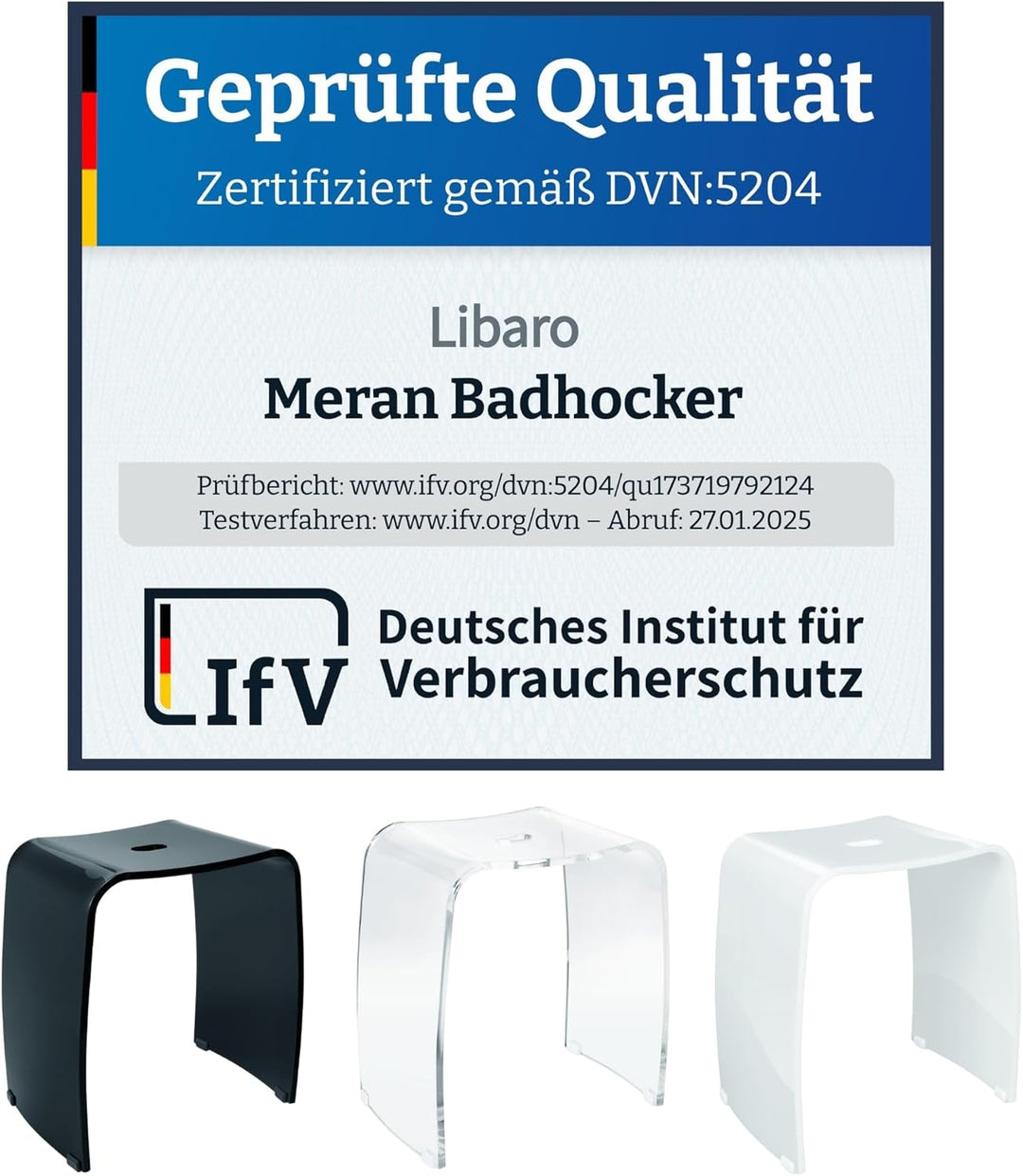Libaro Badhocker Meran aus Acryl, für die Dusche geeignet, mit Griff, Zeitloses Design, rutschsicher