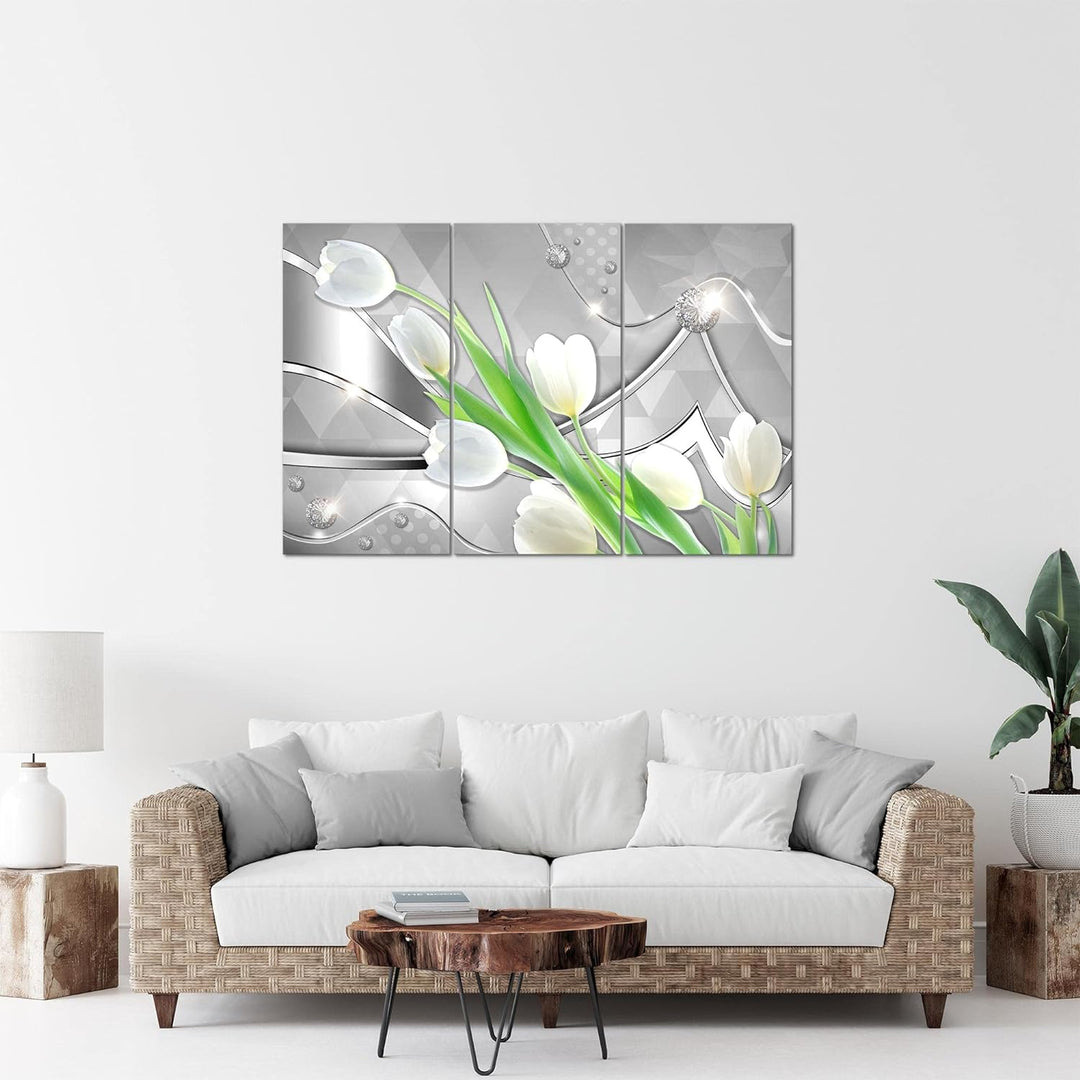 Runa Art Wandbilder Blumen Tulpen Bild XXL Wohnzimmer Schlafzimmer Grau Grün Diamant 120 x 80 cm 3 T