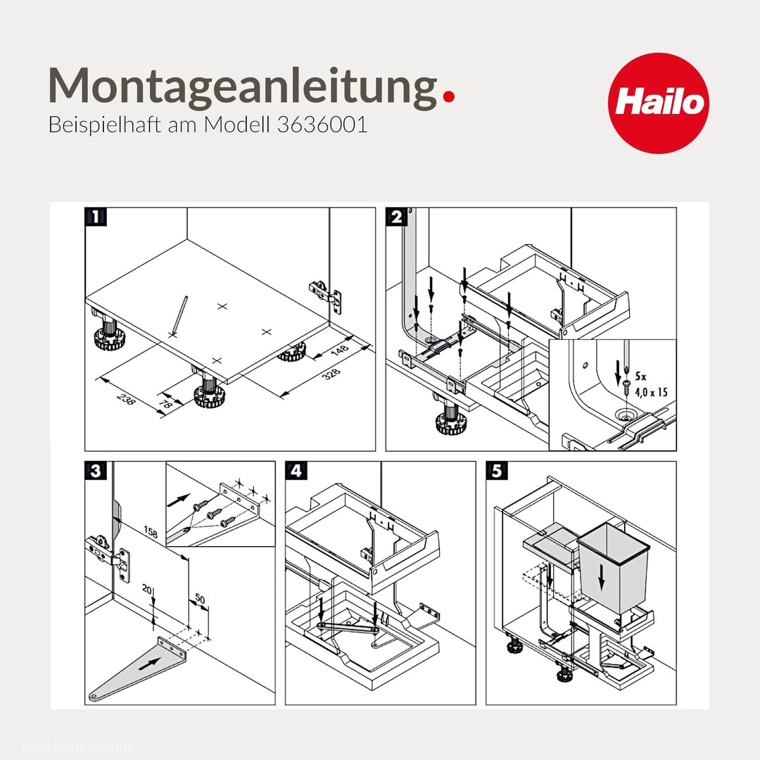 Hailo Abfallsammler 20L | Einbau-Mülleimer für Schrank ab 40 cm | Automatische Türanbindung mit Öffn