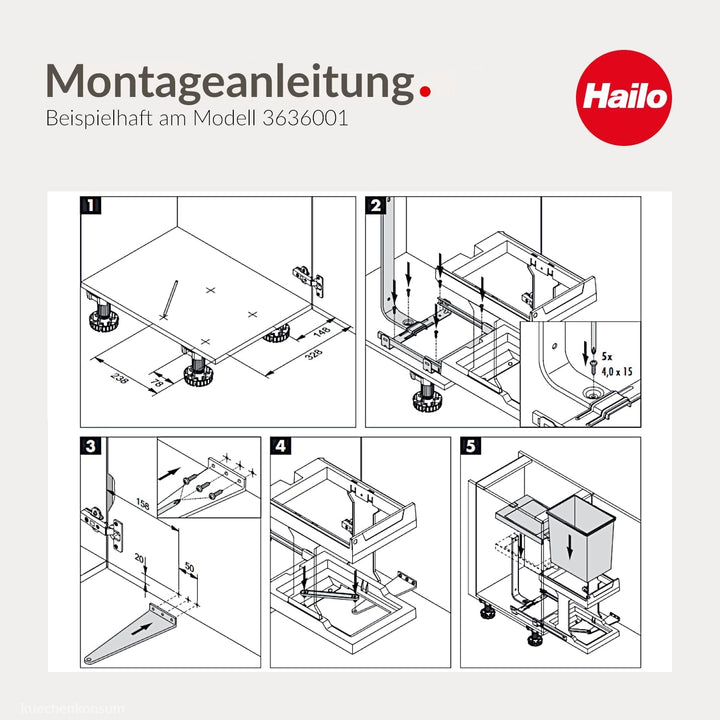 Hailo Abfallsammler 20L | Einbau-Mülleimer für Schrank ab 40 cm | Automatische Türanbindung mit Öffn