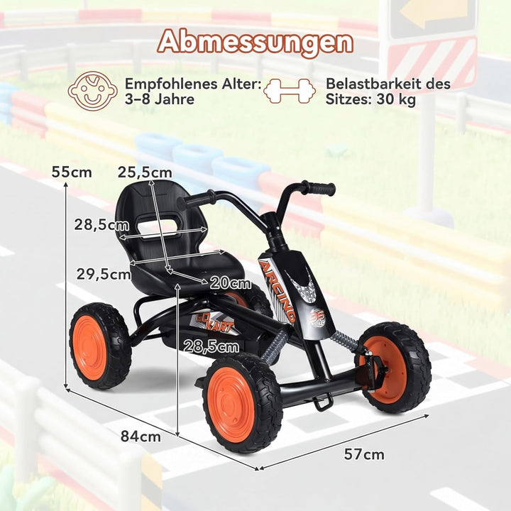 DREAMADE Kinder Go Kart, Gokart mit einstellbarem Sitz & Rückenlehne, Tretfahrzeug mit Vorwärts- & R