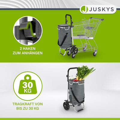 Juskys Einkaufstrolley 3in1 mit 2 Rollen für Shopping - 56 L Tasche abnehmbar - Trolley klappbar & m