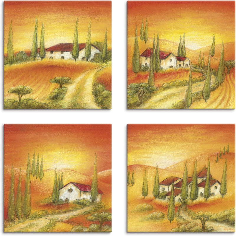 ARTLAND Leinwandbilder auf Holz Wandbild Bild Set 4 teilig je 30x30 cm Quadratisch Landschaft Italie