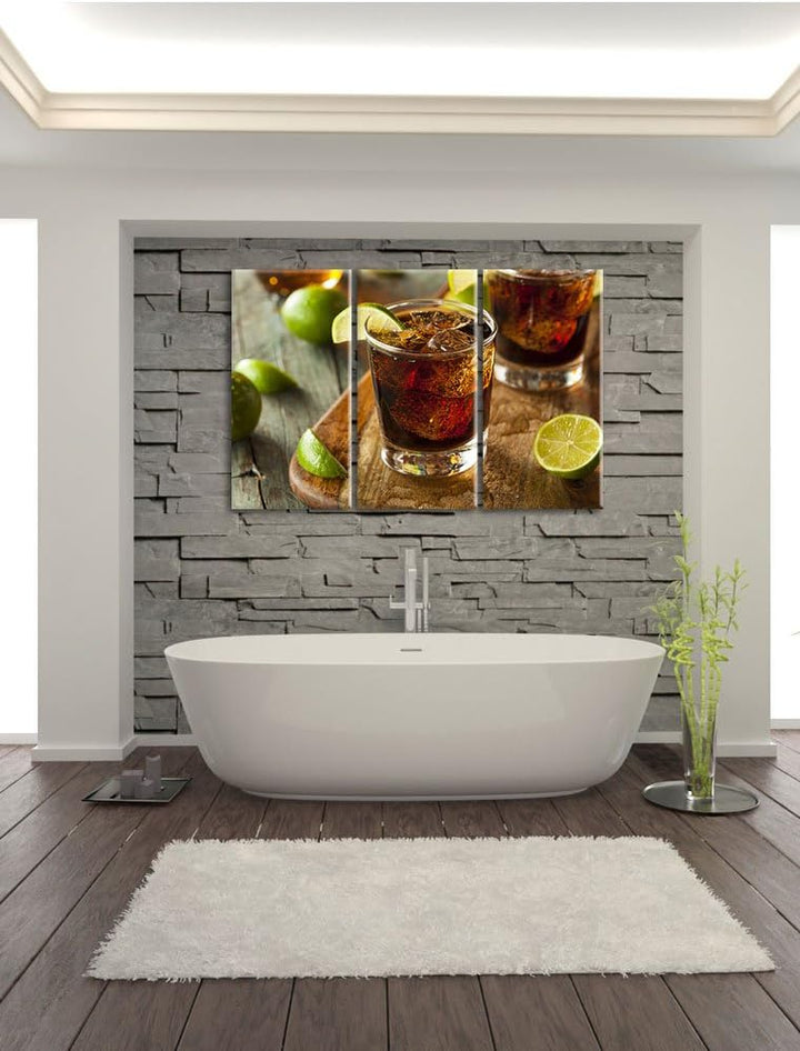 Pixxprint Erfrischender Cuba Libre als Leinwandbild | Grösse: 3 Teilig (120x80) | Wandbild| Kunstdru