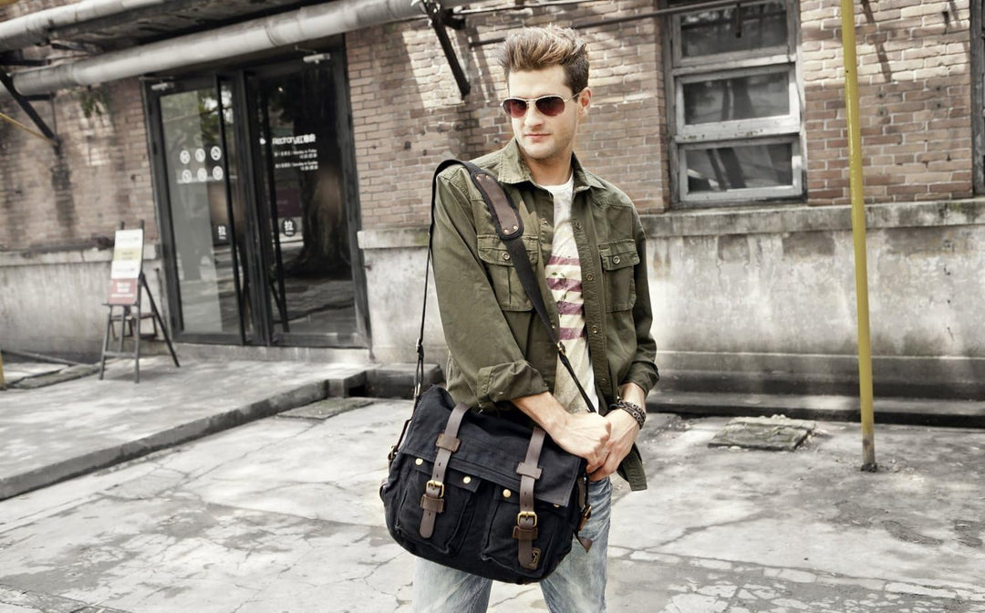 Eysee® Herren Canvas Schultertasche Umhängertasche 33cm (L) X 27cm(H) X 11cm(W) (Dunkel Braun) Schwa